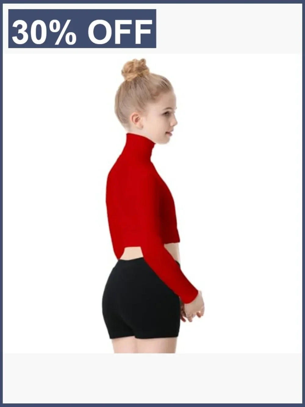 Girls Turtleneck Long Sleeve Crop Top Back Zipper Dance Cheer